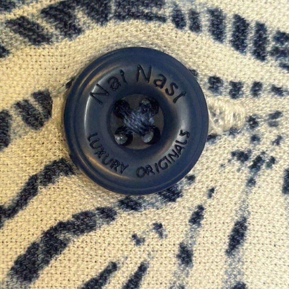 Nat Nast Shirt Mens Medium Silk Cotton Blend Blue Palm Leaf Button Up Camp Shirt - Picture 7 of 14